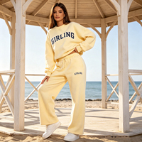 Sweat-shirt à col rond en molleton de coton de haute qualité personnalisé avec broderie de patch, ensemble 2 pièces pour femmes, style streetwear