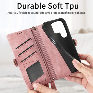 Étui en cuir <span class=keywords><strong>avec</strong></span> fonction portefeuille, design de rangement à fermeture éclair, recharge sans fil, ligne géométrique, long <span class=keywords><strong>cordon</strong></span> pour <span class=keywords><strong>Samsung</strong></span> S25 S24 S23 S22 <span class=keywords><strong>S21</strong></span> - Product Image 5