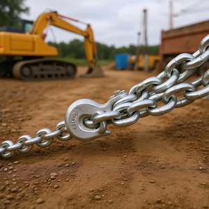 Chaîne de remorquage galvanisée certifiée DOT G80 3/8''x20' en acier au manganèse avec crochets de quai, capacité de charge de 7100 lb pour la construction - Product Image 2