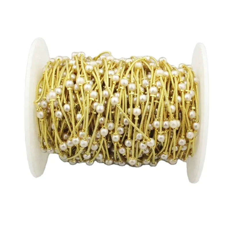 Cadena de CH-CCB0042 con cuentas chapadas en oro, cadena de 20 metros hecha a mano para collar, venta al por mayor