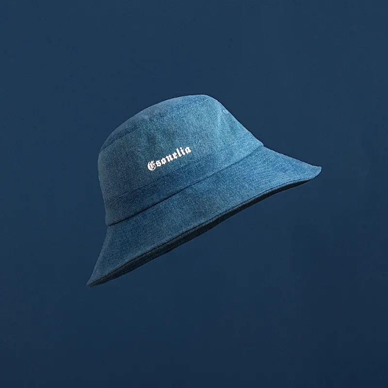 Topi nelayan lebar retro vintage pabrikan topi bucket jean denim logo tambalan karet huruf kustom