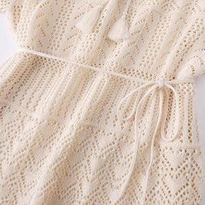 Vestido de punto holgado con cuello en V y manga corta para mujer Dalang, estilo lino, transpirable y ligero, ideal para verano. - Product Image 3