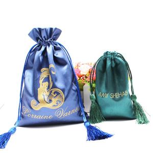 Pochette à bijoux en satin de luxe avec cordon de serrage, logo personnalisé, couleur personnalisée, emballage écologique, sacs anti-poussière pour cheveux, cadeaux promotionnels - Product Image 6
