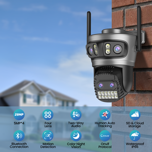 Oem/ODM 20MP bốn ống kính ngoài trời an ninh tự động theo dõi CCTV <span class=keywords><strong>Camera</strong></span> đầy màu sắc tầm nhìn ban đêm hai chiều âm thanh <span class=keywords><strong>Wifi</strong></span> CMOS cảm biến đám mây - Product Image 2