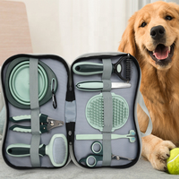 Kit de toilettage pour animaux de compagnie 8 en 1 avec logo personnalisé : peigne, brosse, coupe-ongles, bol pliable, brosse à dents pour chat et chien