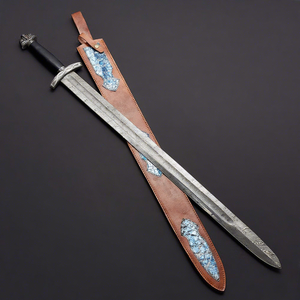 Épée longue vintage décorative DIY en acier Damas de 28 pouces, à lame droite, avec poignée texturée faite à la main et fourreau, pour cosplay et collection - Product Image 1