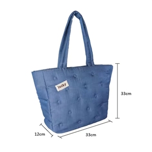 Sac fourre-tout en coton bleu porte-bonheur du Vietnam avec bouton décoratif, deux poignées, ouverture supérieure, sac de shopping toutes saisons, sacs à bandoulière - Product Image 3