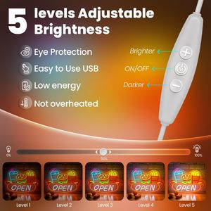 Open LED neon restaurant fast food shop window glowing <b>sign</b> ambient light indicator light transparent acrylic board 5V - Product Image 2