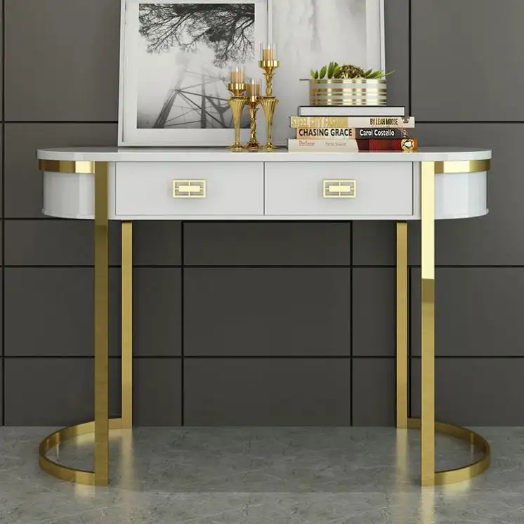 거실 가구 사이드 테이블 콘솔 테이블 2 개의 서랍이있는 골드 럭셔리 금속 인기있는 맞춤형 현대 페인트 직사각형