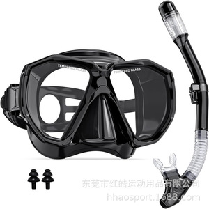 Set de Máscara de Snorkel con Snorkel de Sistema Seco, Cristal Templado, Silicona, Equipo de Buceo para Adultos, Amarillo y Negro - Product Image 2