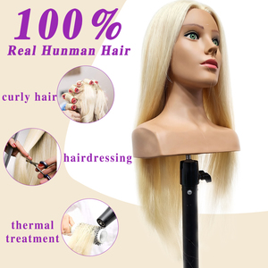 Tête <span class=keywords><strong>de</strong></span> Mannequin Pédagogique en Cheveux 100 % Naturels, Longueur 65 cm, avec Épaules, pour Coupe et Tressage - Product Image 2