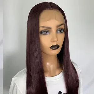 Silky Straight Slight Yaki 13x2.5 inch Medium Brown Lace Synthetic Front Wig 99j