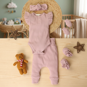 <b>Cot</b> and Candy Blush Pink Organic Bamboo Elastane Baby Clothing <b>Sets</b> Premium Quality Pack of 5 with Headband and Shortsleeve - Product Image 2