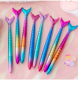 Stylo de papeterie de bureau coloré et brillant en forme de queue de poisson, corps arc-en-ciel, stylo gel de dessin animé en forme de queue de sirène pour enfants - Product Image 6