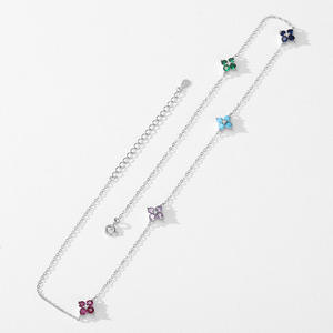 Collier pendentif trèfle à quatre feuilles en argent sterling S925 avec zircone ronde de couleur, cadeau créatif pour femmes - Product Image 4