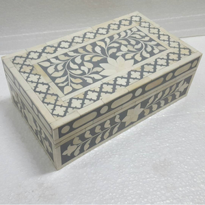 Boîte d'incrustation d'os indien en forme de fleur avec incrustation Boîte d'incrustation en bois indien personnalisée Boîte cadeau pour bijoux avec petit emballage et tiroir - Product Image 6