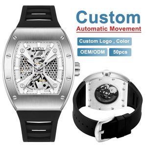 Montres-bracelets en acier inoxydable doré de luxe de haute qualité personnalisées, montres squelette automatiques mécaniques complètes pour hommes - Product Image 1