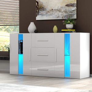 High Gloss <strong>2</strong> Door Sideboard Cupboard with LED Lights and 3 <strong>Drawers</strong> Display Cabinet <strong>Storage</strong> <strong>Unit</strong> for Living Room Bedroom - Product Image 1