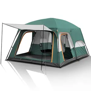JSJMアウトドアキャンプテント2部屋1リビングルームポータブル8-12人ファミリーテントキャンプ防水2層テント