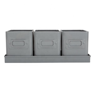 Juego de 3 Macetas Cuadradas de Hierro <span class=keywords><strong>con</strong></span> Recubrimiento en Polvo Ecológico para Interiores, <span class=keywords><strong>con</strong></span> Bandeja y Macetas de Metal, Kimleyda, Gran Venta - Product Image 3
