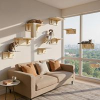 Perchoir pour chat en bois 2-en-1 pour fenêtre et étagères murales avec sisal et bois massif, ventouse puissante, hamac pour chat, lit pour chat