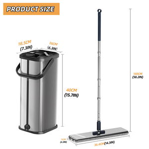 Mopa Plana Negra de Alta Calidad para Limpieza del Hogar, Manos Libres, con Cubeta de Acero Inoxidable - Product Image 2