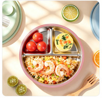 Assiette à ventouse sans BPA à 3 compartiments pour tout-petits, noyau en acier inoxydable, anneau extérieur en silicone LFGB
