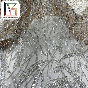 Tissu de dentelle africaine brodé floral de luxe en <span class=keywords><strong>tulle</strong></span> avec perles et sequins pour mariage africain - Product Image 4