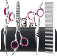 Kit de 5 ciseaux de toilettage pour animaux de compagnie avec peigne, ciseaux à effiler, ciseaux droits et ciseaux courbés pour chiens et chats