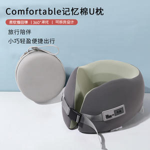 Almohada de Viaje en Forma de U de Espuma Viscoelástica 28x26x14cm, Almohada de Soporte Cervical Refrescante para Avión, Color Gris Espacial - Product Image 2