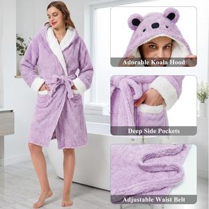 Batas de Felpa para <span class=keywords><strong>Mujer</strong></span>, Bata Suave y Cálida de Koala, 100% Poliéster, Manga Larga, con Capucha, para Baño, Spa y <span class=keywords><strong>Ducha</strong></span> - Product Image 2