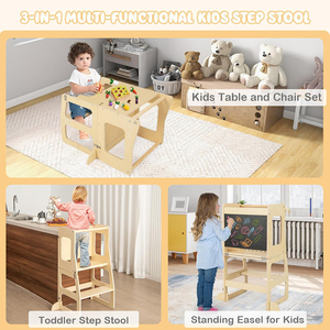 Torre de Aprendizaje de Cocina 3 en 1 Montessori, Taburete de Cocina para Niños <span class=keywords><strong>con</strong></span> Pizarra para Encimera de Baño - Product Image 2