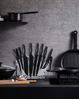 Ensemble de couteaux de chef professionnels en acier inoxydable coloré avec couteau Kiritsuke et couteau de boucher, bloc de couteaux avec manches en PP