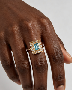 Bague pour homme en or massif 18 carats de style européen, design royal de Dubaï, avec pierre centrale en topaze bleue ou aquamarine de <span class=keywords><strong>3</strong></span> carats et diamants de 1,2 carat - Product Image 1