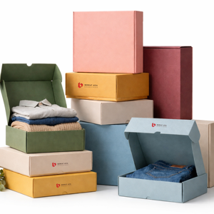 Boîte d'expédition pour vêtements personnalisés durable avec un design minimaliste pour une expédition sécurisée - Product Image 1