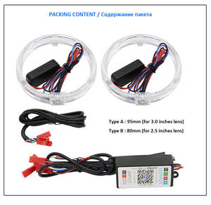 TAOCHIS 12v APP RGB Angel Eyes DRLカー<span class=keywords><strong>LED</strong></span>ヘッドライトレトロフィットライトガイド光学ハローリング80mm 95mmホワイトブルーグリーン - Product Image 3