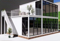Casa Contenedor de Lujo de 40 Pies, Un Piso, Tres Habitaciones, Ensamblaje de Vidrio Modular Prefabricado y Portátil para Uso de Oficina