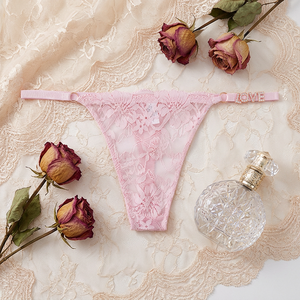 Tanga de Encaje Rosa Sexy para Mujer, con Pedrería, Letra LOVE, Cintura Baja, Ropa Interior Transparente, Lencería Femenina OEM ODM - Product Image 2