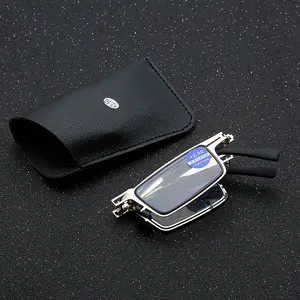 Stijlvolle Mini Metal Leesbril Kleine Ronde Vierkante Draagbare Opvouwbare Blauw Licht Blokkeren Vouwen Leesbril Met Pouch