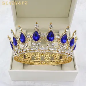 Queen Wholesale Luxury Baroque Women Crystal Crowns Rhinestones Queen Bridal Tiaras Prom Pageant Party Wedding Headdress