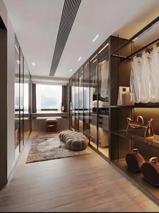 Armoires modulaires en bois haut de gamme de luxe avec porte en verre en acier inoxydable Meubles de chambre à coucher avec éclairage LED - Product Image 2