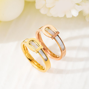 Anillos de joyería de moda, banda chapada en oro, piedras preciosas de acero inoxidable, uñas transparentes, número romano, cinturón, anillos de esmalte de concha para mujeres y hombres - Product Image 6