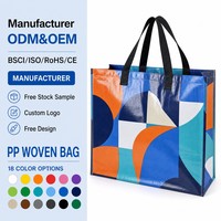 Sac de courses en PP tissé avec poignée rembourrée confortable, logo personnalisé, imperméable, réutilisable, écologique, vente en gros, sac fourre-tout pour épicerie