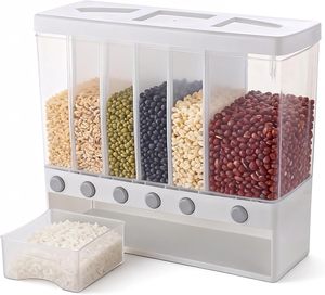 Conteneurs de stockage de céréales et aliments secs en plastique tout-en-un, distributeur mural de riz et de céréales pour cuisine, boîte de rangement - Product Image 1