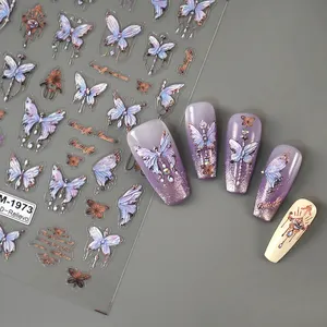 Nail Art Sticker Wholesale New Classic 3D Mixed Color Butterfly Flower Museum Designers Nail Art Decals Stickers