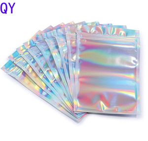 Q Y Custom Print Transparent Holographic Resealable Smell Proof Food Small Ziplock Plastic Packaging Mylar Hologram Bags - Product Image 1