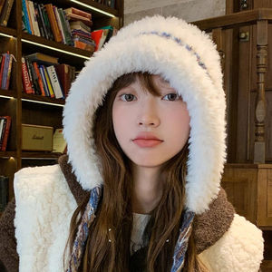 Knitted <b>Hat</b> For Women Autumn <b>Winter</b> Korean Style Fleece Lined Warm Tie Up Earmuff <b>Hat</b> With Neck Protector Foldable Solid Color - Product Image 3
