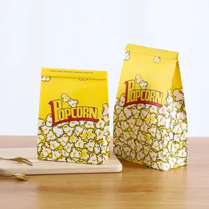 Benutzer definierter Druck Biologisch abbaubare Draht dichtung mit flachem Boden und öl beständigem Kraft papier Backen Sie den Anti-Öl-Mikrowellen-Popcorn-Verpackungs beutel