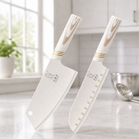 Ensemble de 2 couteaux Santoku en acier inoxydable 30Cr13, lame antiadhésive crème, légers, vente en gros pour la cuisine