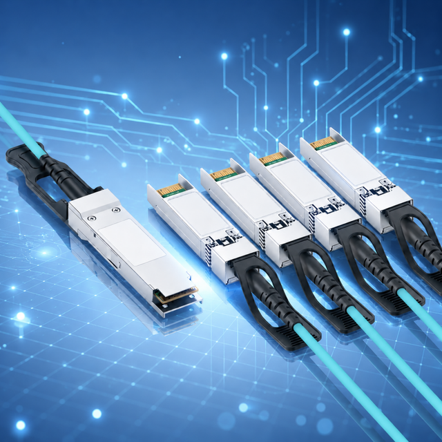 Enterprise Data Center 5G Cloud Computing 40GBASE SR4 QSFP+ to 4x10G SFP+ MPO AOC Active Optical Cable